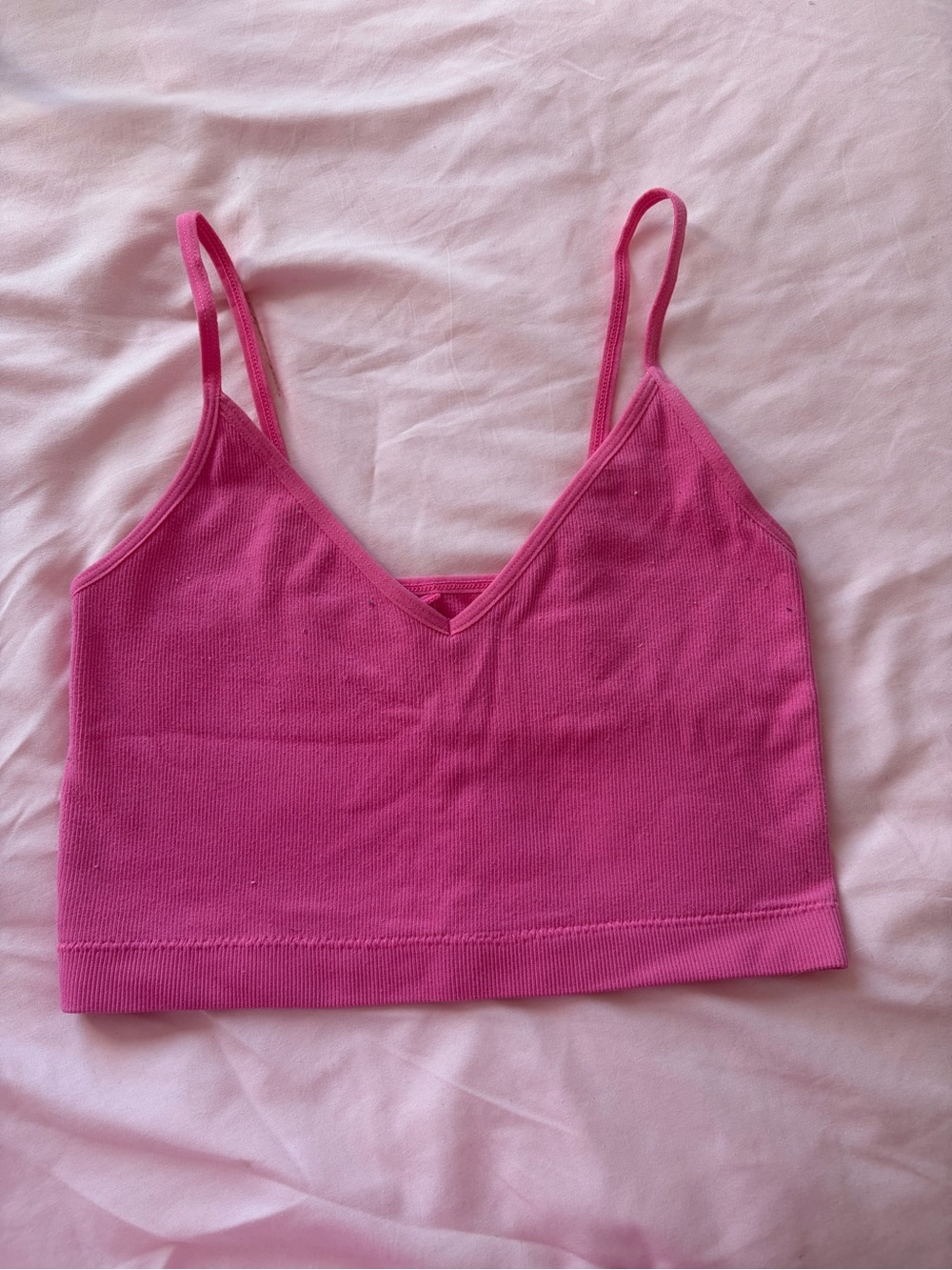 Garage Bright Pink Ribbed Cropped Cami